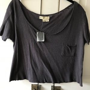 Mouchette Washed Black Wide Neck Crop Tee